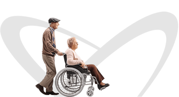 Una mujer en silla de ruedas y otro a pie